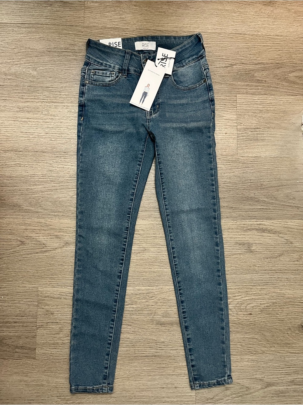Rise Women's Two Button Skinny Whiskered Jeans Size 5 Medium Vintage Tin
